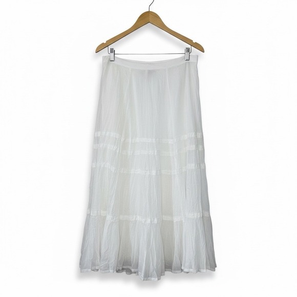 Lauren Ralph Lauren Tiered Cotton Maxi Skirt 10 White Boho Cottagecore Romantic - Picture 3 of 14